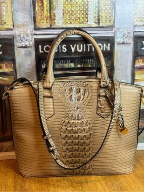Croc-Embossed NWOT Taupe Tote with Top Handles and Shoulder Strap